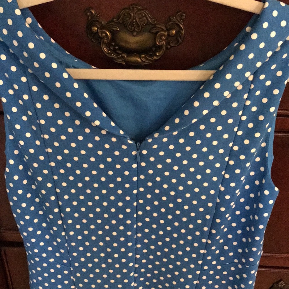 Blue Polka Dotted Dress from Lands End, Slimming 🐣 💐 - Picture 3 of 4